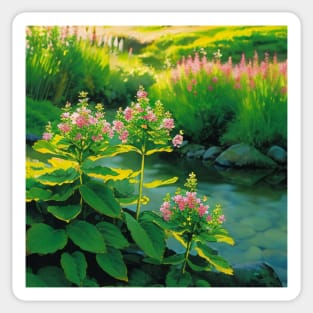 Riverside pink flowers in an alpiune tundra Sticker